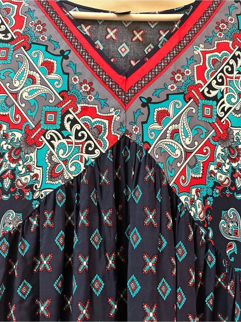 Emery Rose BOGO Boho Paisley Border Print Midi Dress Navy Large V Neck ⚫️ - Picture 6 of 9